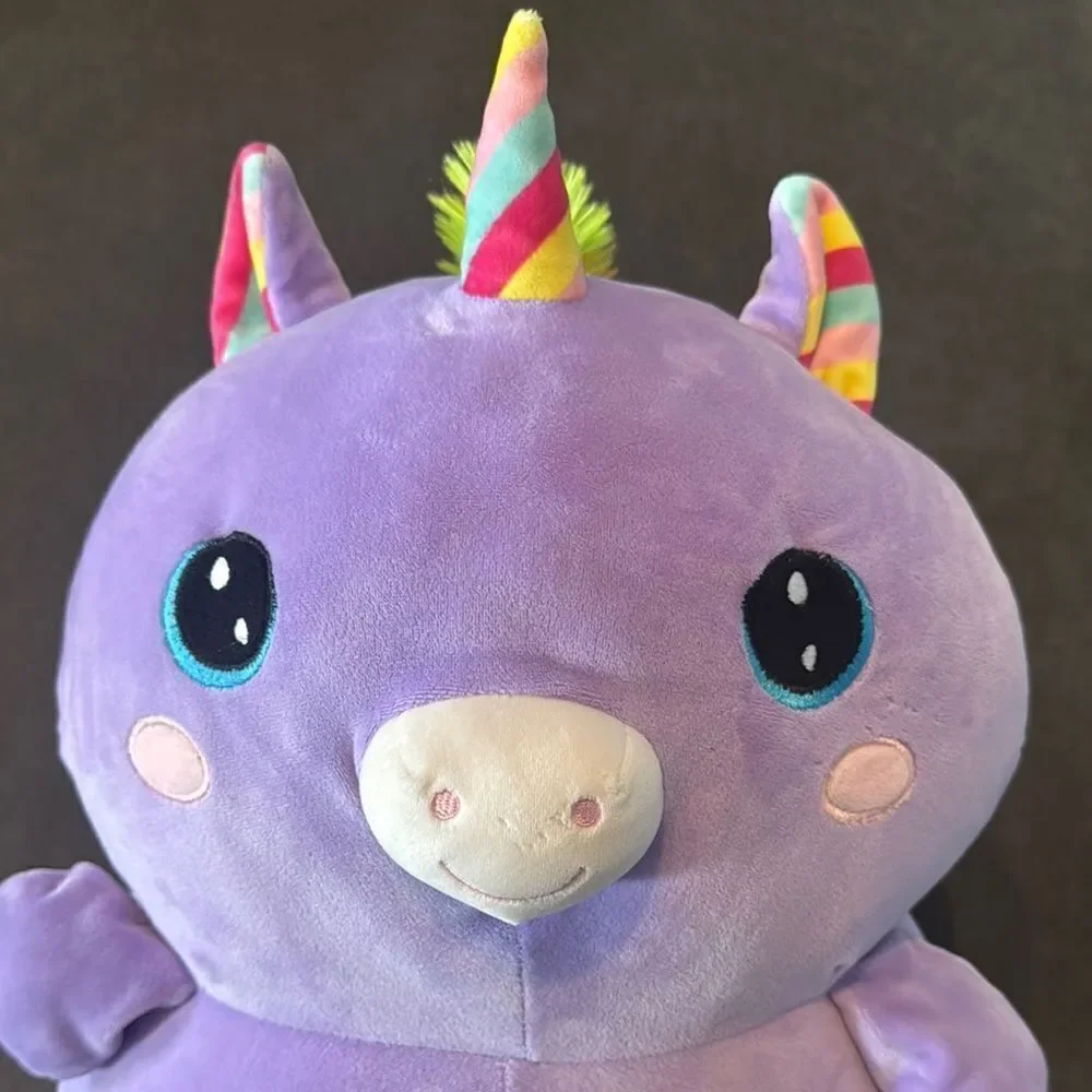 Kids Purple Unicorn Animal Plush Toy Rainbow Belly Tail Mane and Horn Super Soft